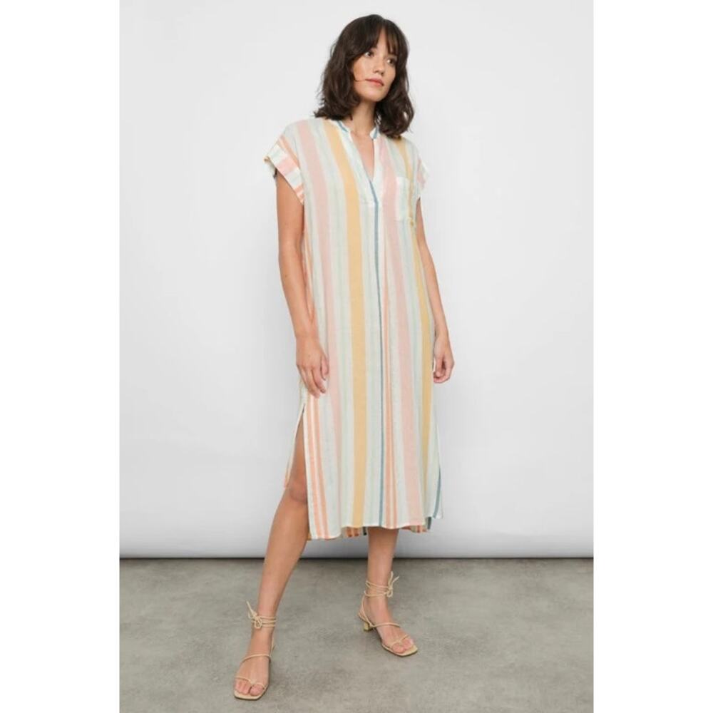Rails Suri Kaftan Shirt Dress - Melon Stripe Linen Blend - Size MEDIUM
